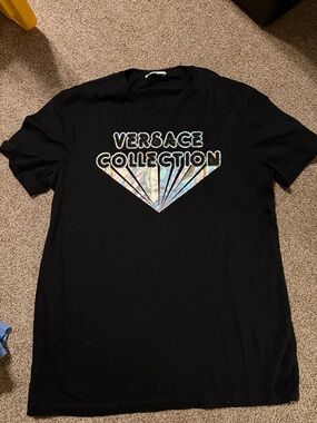 Versace Black T-Shirt with Iridescent Logo Graphic